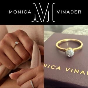 Monica Vinader Fiji Button Gold and Pavé Diamond Ring, Sz 8/Q